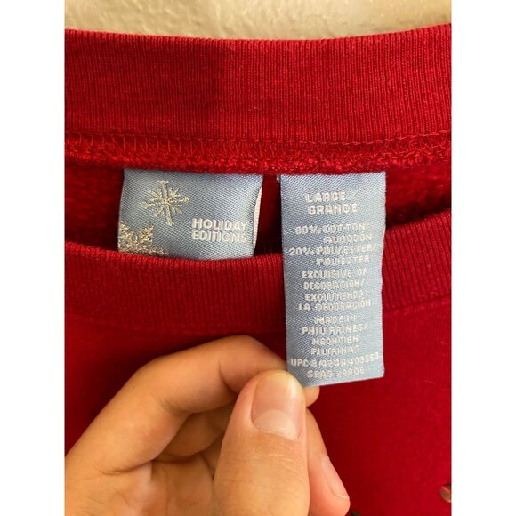 Holiday Editions Womens Christmas Sweatshirt L Red Peace On Earth Embroidered - Picture 3 of 6